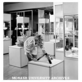 Australian Glass Designers Exhibition. Sian Adnam School of Art and Design arrranging pieces