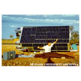 Rest stop for Desert Cat, Chisholm entry in Pentax World Solar Challenge race from Darwin to Adelaide