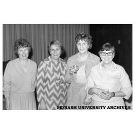Student Records staff. From left: (unidentified woman), June Halliday, Jean Nye and Hilda Bottomley, at Jean's farewell