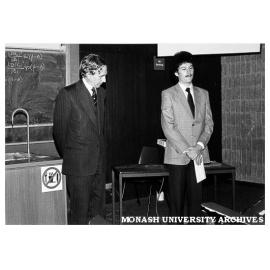 Engineering student Russell Page (right) receiving award from Eric Stokes of IEA