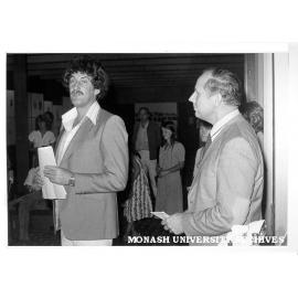 Opening of TOP art students exhibition. Dean of CIT School of Orientation Studies Mr Peter Cutter introducing Acting Dean of General Studies Mr Harold Farey