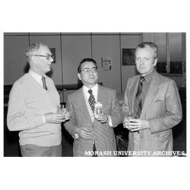 Speakers at Centre for Robotics Symposium. Dr Trevor Pearcey (left) and Dr Tom Kennedy (right) with Professor Yoji Umetani