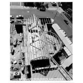 Overhead view of construction of student union building