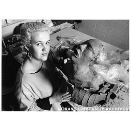 Graphic Design student Rowena Hannan with piece to be exhibited at Women 150 exhibition