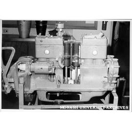 Valve gear and bearings in sectioned engine in CIT Mechanical Engineering thermodynamics laboratory