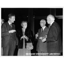 Celebration of 10th birthday of Robert Blackwood Hall. Dean of Engineering Professor Ken Hunt (left) with Lady Chamberlin, Sir Robert Blackwood and Sir Lindesay Clark