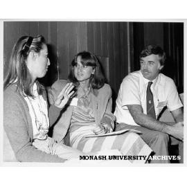 Computing careers conference. Student Susan Compaam (left) with Shell representatives Artemis Georgiades and Trevor Jacobs