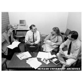 Staff of Careers and Appointments Service. From left: Sandra McNamara, administrative officer; Lionel Parrott, director; Sue Ackerly, careers counsellor; and Bryan Barwood, deputy director