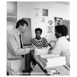 Mr Bryan Barwood with students in course and careers information centre