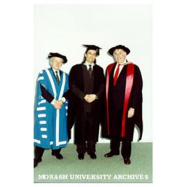 Professor Tom Kennedy, Mr Ricky Iverson and Professor Peter Harwood after first Gippsland graduation