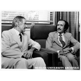 Saudi Arabian Ambassador Mr Abdul Rahman Nasser Alohaly visiting to present books to University Library, with Vice-Chancellor Professor Ray Martin (left)