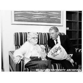 Mrs Vera Moore and Mr Tony Pritchard, after being awarded Certificate of Appreciation for contributions to Monash over 13 years