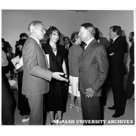 Opening of University Gallery, Governor Dr Davis McCaughey (left), curator Ms Jenepher Duncan, Chancellor Sir George Lush