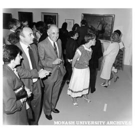Opening of University Gallery, from left: Mrs Mabel Fels, Professor Allan Fels (Economics), Deputy Vice-Chancellor Professor Ian Polmear and daughter Mrs Andrea Wittick