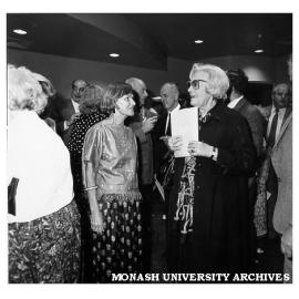 Opening of University Gallery. Mrs Jane Marshall (left), widow of Professor Jock Marshall with Maisie, Lady Drysdale
