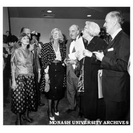 Opening of University Gallery. Mrs Jane Marshall (left), Mrs Jean McLean MLC, Mr Ray Marginson, Vice-Principal of University of Melbourne, Lady Drysdale, and Emeritus Professor Rod Andrew