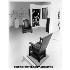 'Walter Burley Griffin - A Re-View'. Walter Burley Griffin's chairs, on loan from Newman College, as shown in University Gallery