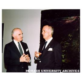 Professor Louis Waller (left) and Emeritus Professor Rod Andrew at opening of Robert Morris exhibition