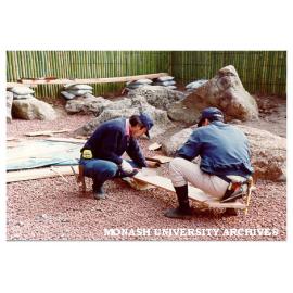 Constructing roof for Kenninji style fence, Japanese Garden