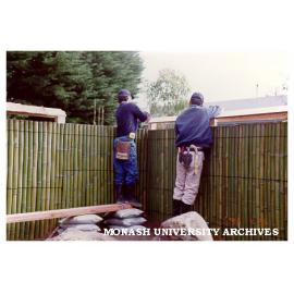 Erecting roof for Kenninji style fence, Japanese Garden