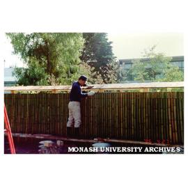 Laying roof of Kenninji style fence, Japanese Garden