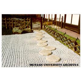 Stone (sekitei) garden, Japanese Garden, with Ryoangi style bamboo fence (right)