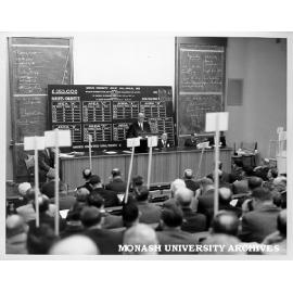 Meeting of fund raising teams for Great Hall appeal. Chairman of the Parents' Great Hall appeal committee, Mr T. A. Pettigrew speaking