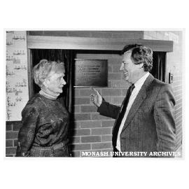 Vice-Chancellor Professor Mal Logan and Sister Elizabeth Burchill unveiling of plaque donated to Roberts Hall