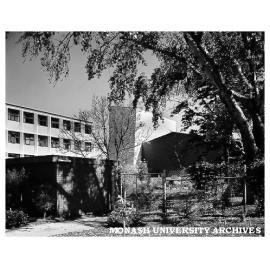 Education building (left), viewed through children's play area with Alexander Theatre in background