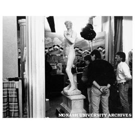 Menzies building foyer filled with props for use in Crawford Production 'All the Way'