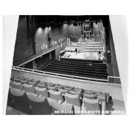 Reconstruction of pipe organ on stage of Robert Blackwood Hall