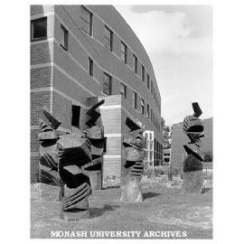 Sculptures outside University Gallery by artist Lyn Moore