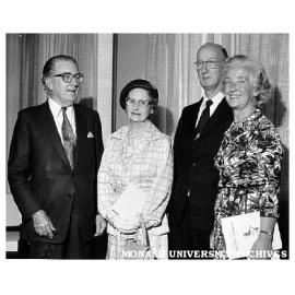 Former Deputy Chancellor Ian Langlands with wife Nell (left) and former Comptroller Frank Johnson with wife Margaret.