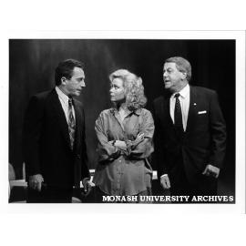 Scene from 'Brilliant Lies'. Chris Betts (left), Christine Amor (centre) and Peter Adams