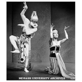 Scene from 'The Ramayana in Java'. Poedijono (left) as Hanoman and Cathy Mardisiswojo as Sinta