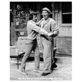 Ron Owen and Colin Hughes in 'Witness'. Ron Owen (left) as Young Man and Colin Hughes (right) as Window Washer