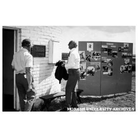 Dr Louis Matheson unveiling plaque at Monash Observatory, with Professor Kevin Westfold (left)