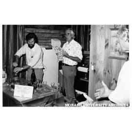 Bush Haven cabin following opening of Monash Observatory. Alan O'Brien (centre), Professor Westfold (right)