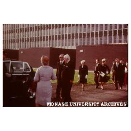 Sir Robert Menzies and guests after opening of Menzies building