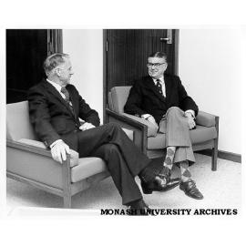 Mr Jim Butchart (right) (retiring Registrar) and Mr Len Candy (retiring Comptroller)