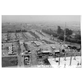 View south from Menzies building with Law school under construction in left foreground