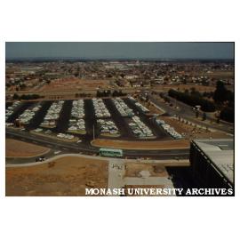 Car park viewed from Menzies building with Law school in right foreground