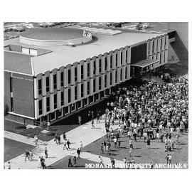 Students assembled outside University Offices
