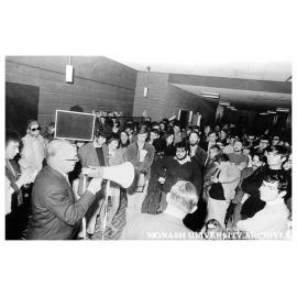 Vice-Chancellor addressing students in University Union