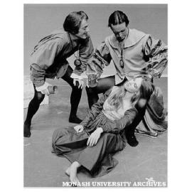 Scene from 'Othello'. Raymond Long (left) as Iago and Kit Calton (rear) as Cassio