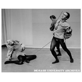 Scene from 'Othello'. Noel Bradey (left) as Roderigo, Raymond Long (rear) as Iago, Kit Calton (right) as Cassio