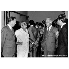 Caulfield Technical College Opening 'C' Block. Mr. T. Brownlee, Mr. M. Drimer, Governor-General Sir Zelman Cowen, Dr. H. R. Milner, Lady Cowen in background.