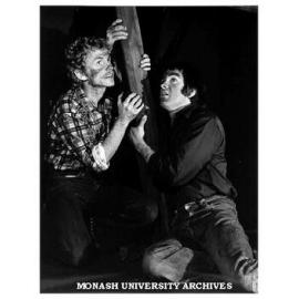 Scene from 'Cass Butcher Bunting'. Burt Cooper (left) as Butcher and Hamish Hughes as Cass