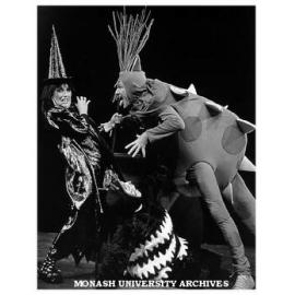 Scene from 'The Meg and Mog Show' with Catherine McQuillen as Meg and Norman Yemm as Steggie