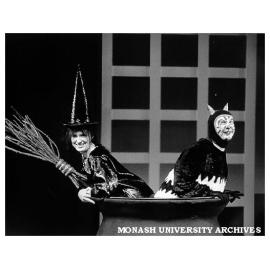 Scene from 'The Meg and Mog Show'. Catherine McQuillen as Meg and David Dodd as Mog